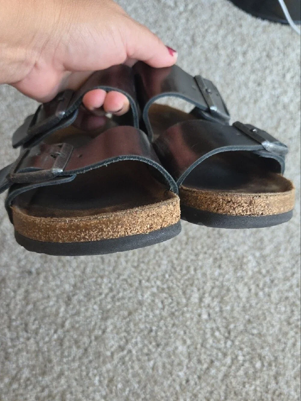 Birkenstock Brown/Black Leather Buckle Slide Sandals